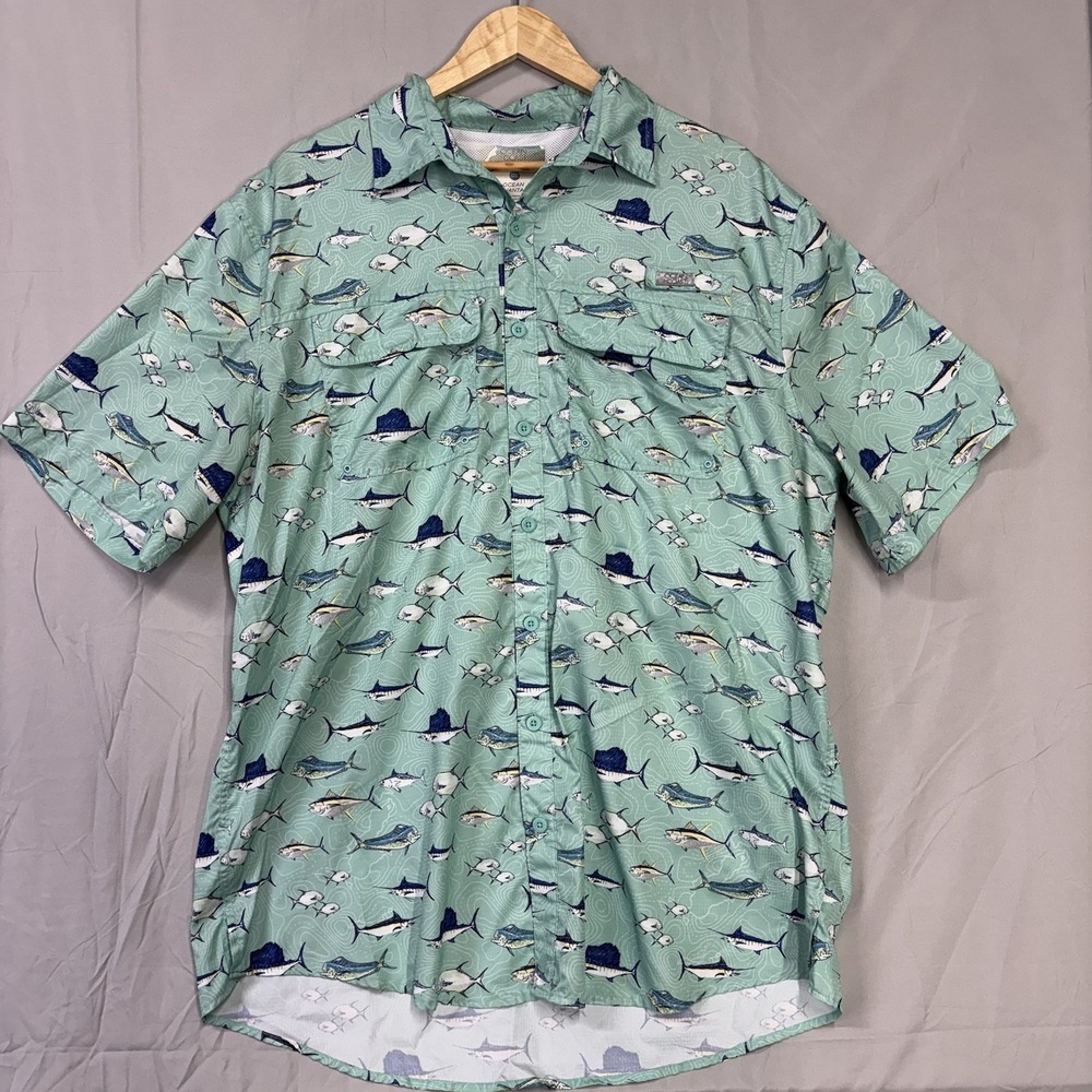 Ocean & Coast Fishing Shirt Fish Print Mens Big & Tall Green Ocean Advantage